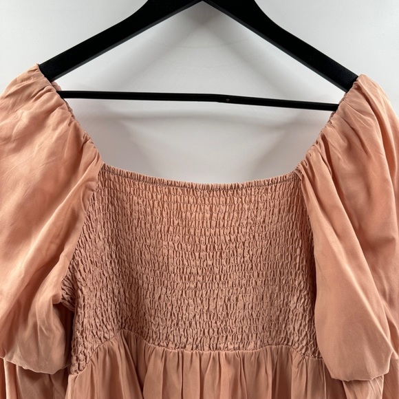 Peach Smocked Puff Sleeve A-Line Dress Convertible Neckline Size Large - Picture 7 of 7
